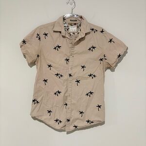 Denim & Flower Ricky Singh palm tree button‎ shirt Short Sleeve tan beige small